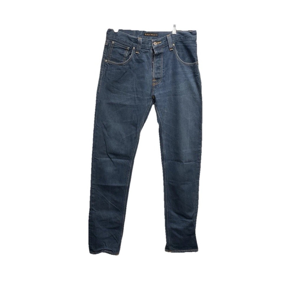 Nudie Sharp Bengt Recycled Dark Worn Jeans 31/34 Button Fly Distress Pocket